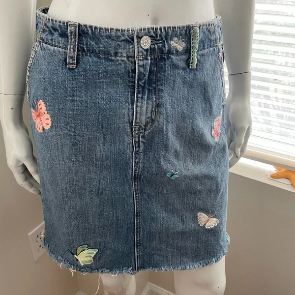 GAP Skirts Gap Jeans Skirt Embroidered Skirt With Butterflies